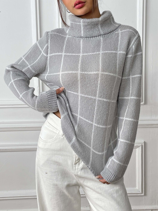 Contrast Plaid Turtleneck Sweater Top - Premium Sweater from Craftklart Dropship - Just $14.98! Shop now at Craftklart.store