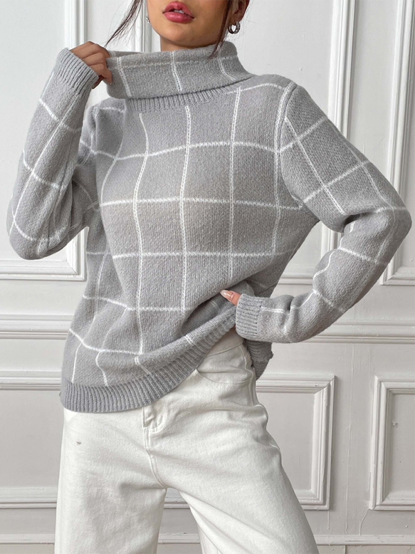 Contrast Plaid Turtleneck Sweater Top - Premium Sweater from Craftklart Dropship - Just $14.98! Shop now at Craftklart.store