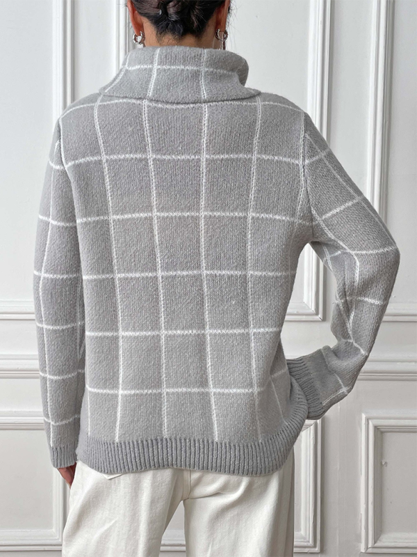 Contrast Plaid Turtleneck Sweater Top - Premium Sweater from Craftklart Dropship - Just $14.98! Shop now at Craftklart.store