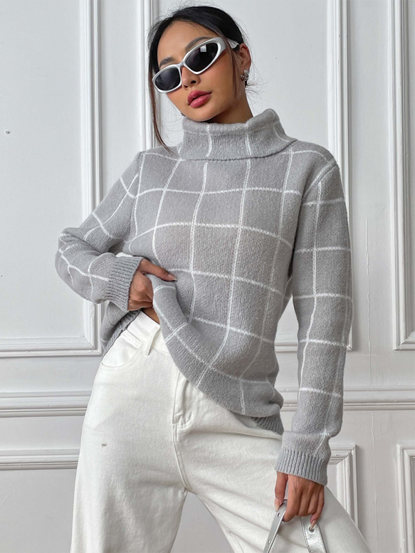 Contrast Plaid Turtleneck Sweater Top - Premium Sweater from Craftklart Dropship - Just $14.98! Shop now at Craftklart.store