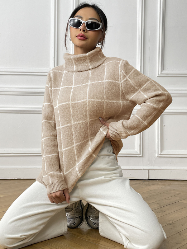 Contrast Plaid Turtleneck Sweater Top - Premium Sweater from Craftklart Dropship - Just $14.98! Shop now at Craftklart.store