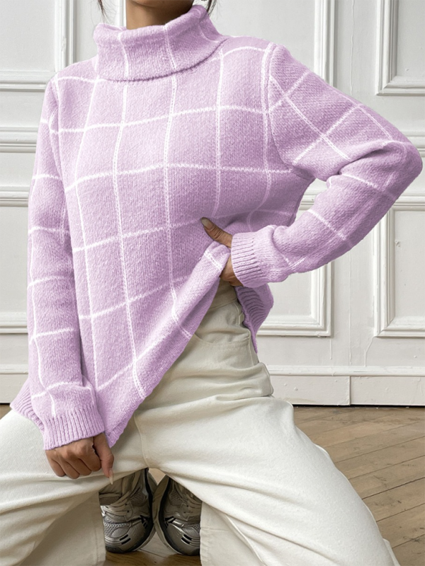 Contrast Plaid Turtleneck Sweater Top - Premium Sweater from Craftklart Dropship - Just $14.98! Shop now at Craftklart.store