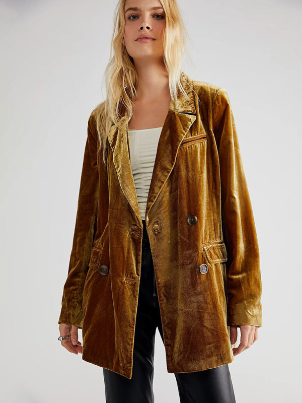 New Golden Velvet Jacket Split Blazer - Premium Jacket from Craftklart Dropship - Just $21.70! Shop now at Craftklart.store