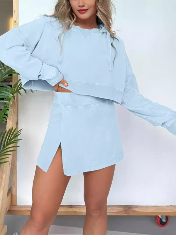 Women's Long-sleeved Hooded Sweatshirt Skirt Set