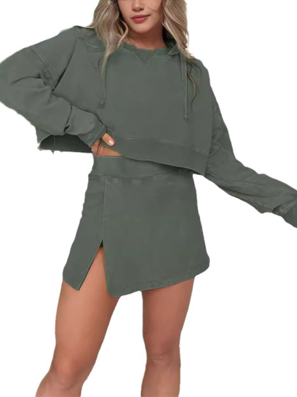 Women's Long-sleeved Hooded Sweatshirt Skirt Set
