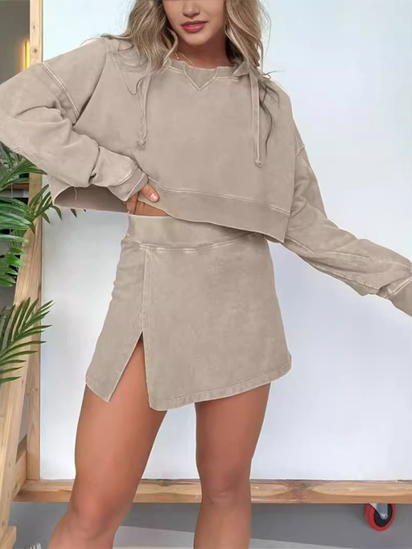 Women's Long-sleeved Hooded Sweatshirt Skirt Set