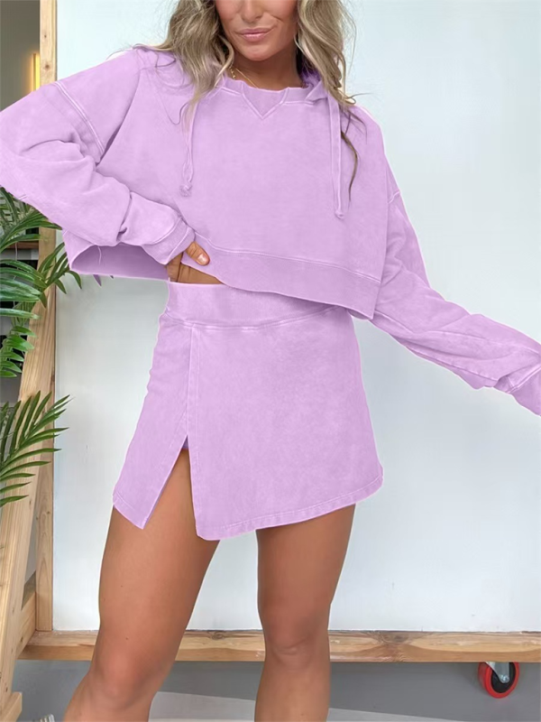 Women's Long-sleeved Hooded Sweatshirt Skirt Set