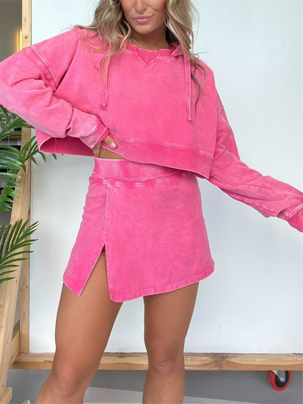 Women's Long-sleeved Hooded Sweatshirt Skirt Set