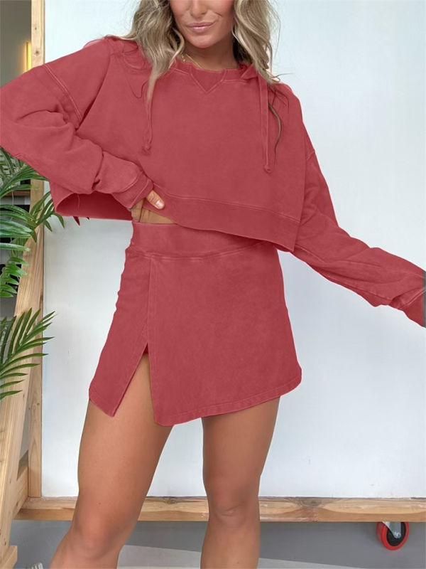 Women's Long-sleeved Hooded Sweatshirt Skirt Set