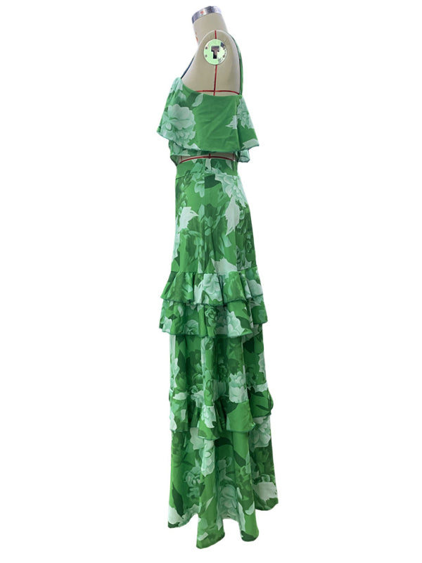 Fashionable Holiday Style Camisole Top with Printed Ruffle Skirt Two-piece Set - Premium Dress from kakaclo - Just $19.95! Shop now at Craftklart.store