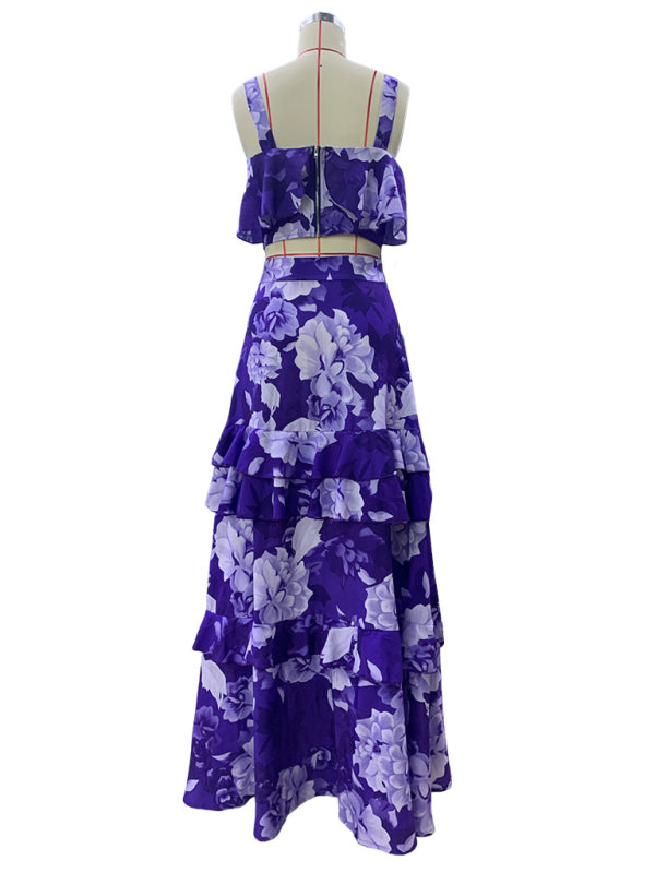Fashionable Holiday Style Camisole Top with Printed Ruffle Skirt Two-piece Set - Premium Dress from kakaclo - Just $19.95! Shop now at Craftklart.store