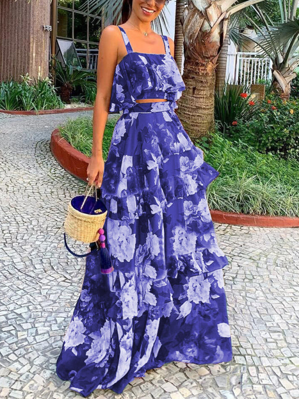Fashionable Holiday Style Camisole Top with Printed Ruffle Skirt Two-piece Set - Premium Dress from kakaclo - Just $19.95! Shop now at Craftklart.store