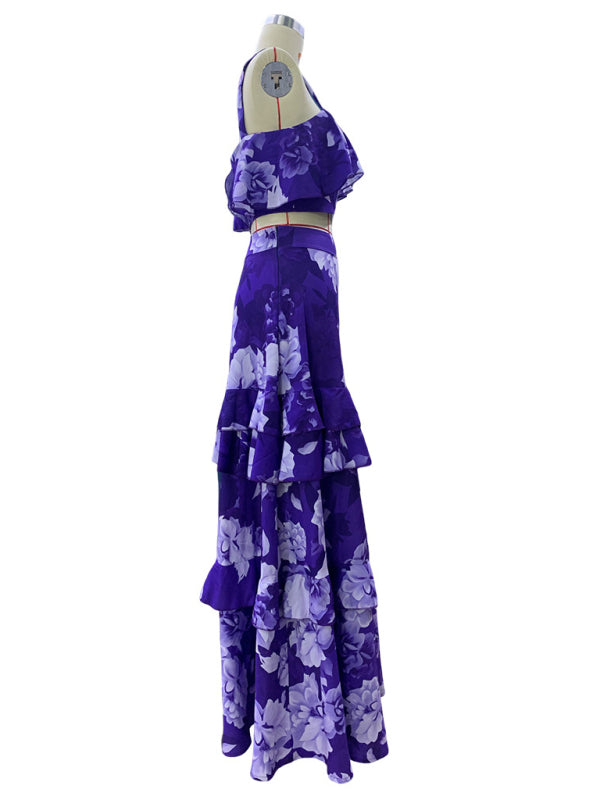 Fashionable Holiday Style Camisole Top with Printed Ruffle Skirt Two-piece Set - Premium Dress from kakaclo - Just $19.95! Shop now at Craftklart.store