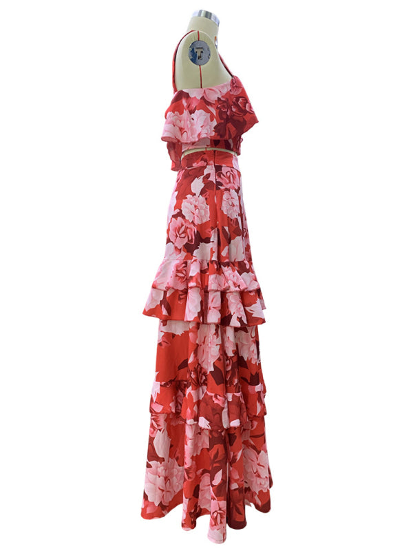Fashionable Holiday Style Camisole Top with Printed Ruffle Skirt Two-piece Set - Premium Dress from kakaclo - Just $19.95! Shop now at Craftklart.store
