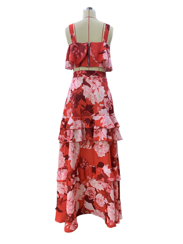 Fashionable Holiday Style Camisole Top with Printed Ruffle Skirt Two-piece Set - Premium Dress from kakaclo - Just $19.95! Shop now at Craftklart.store
