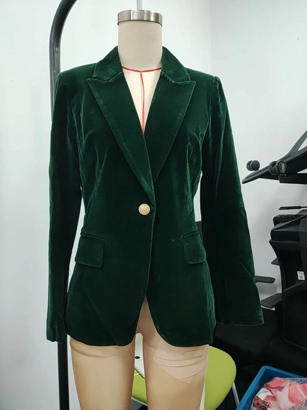 Gold Velvet Elegant Slim Fit Suit Jacket - Premium Jacket from kakaclo - Just $28.89! Shop now at Craftklart.store