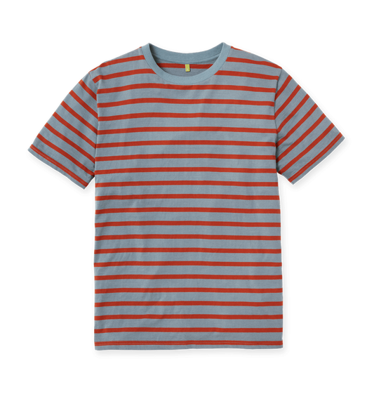 Stone Blue & Rust Stripe Printed Premium T-Shirt Front