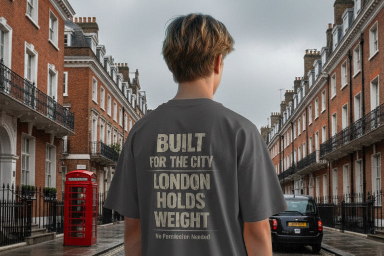 Craftklart City Noise oversized printed T-shirt featuring bold urban graphic design and relaxed fit, shown on a model.
