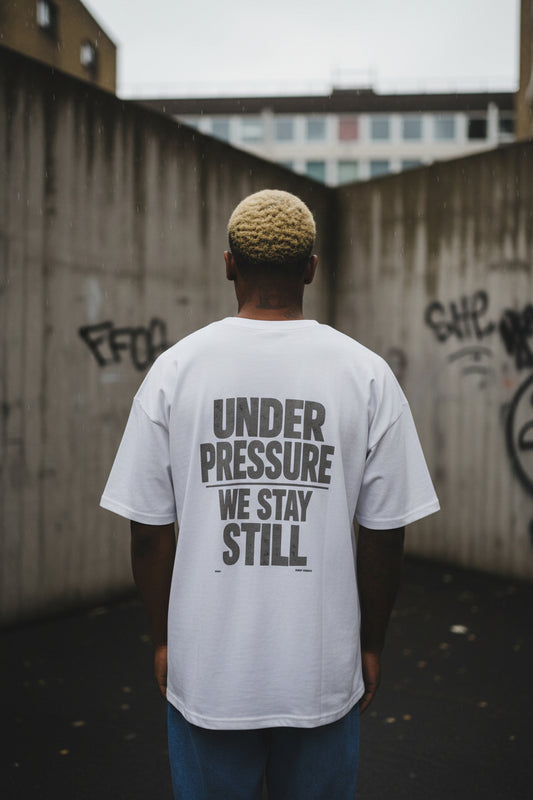 Craftklart 'Still No Noise' organic oversized printed T-shirt featuring a bold graphic design on soft cotton fabric.