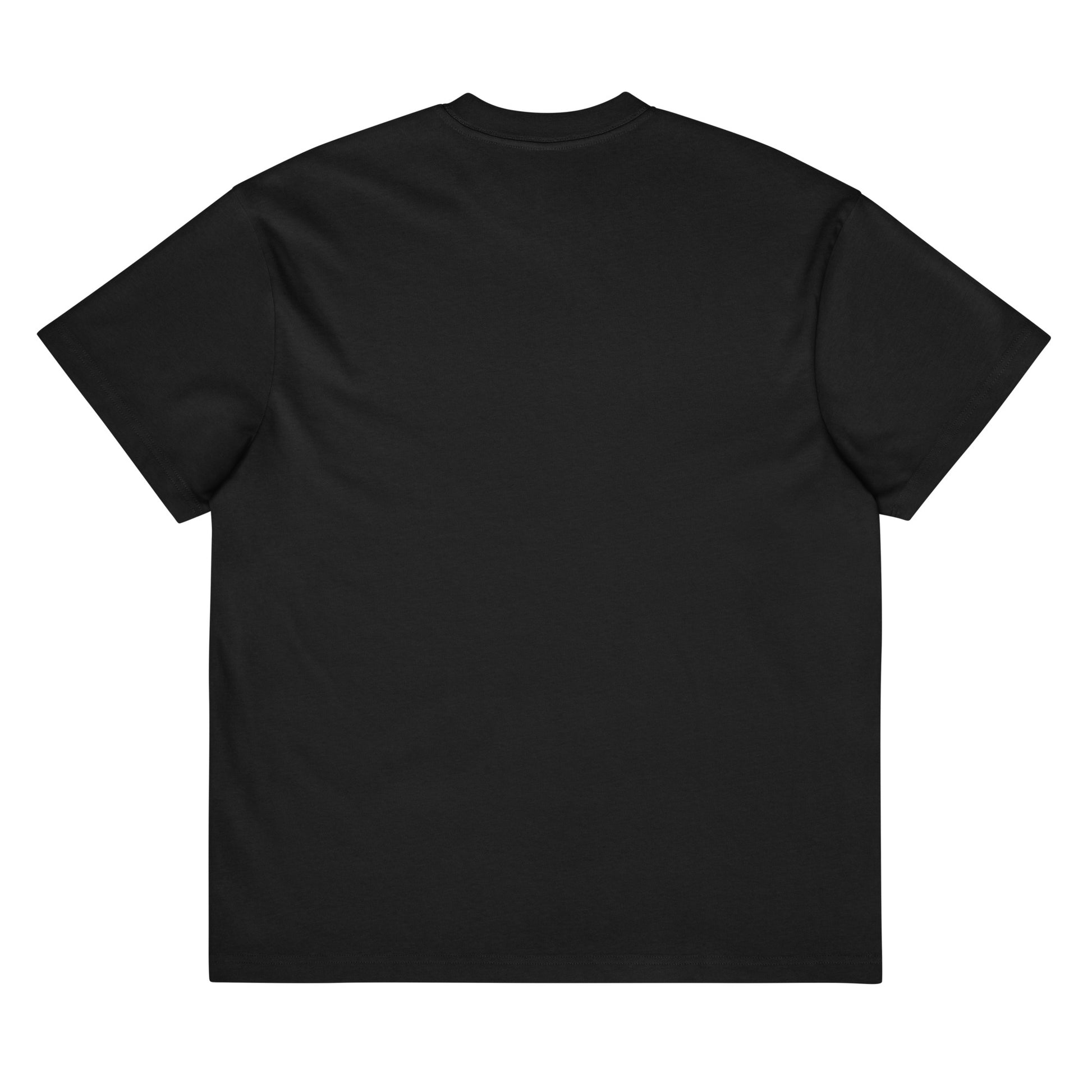 Black men's boxy oversized cotton T-shirt from Craftklart, showing the back view with drop shoulder design in a relaxed fit.