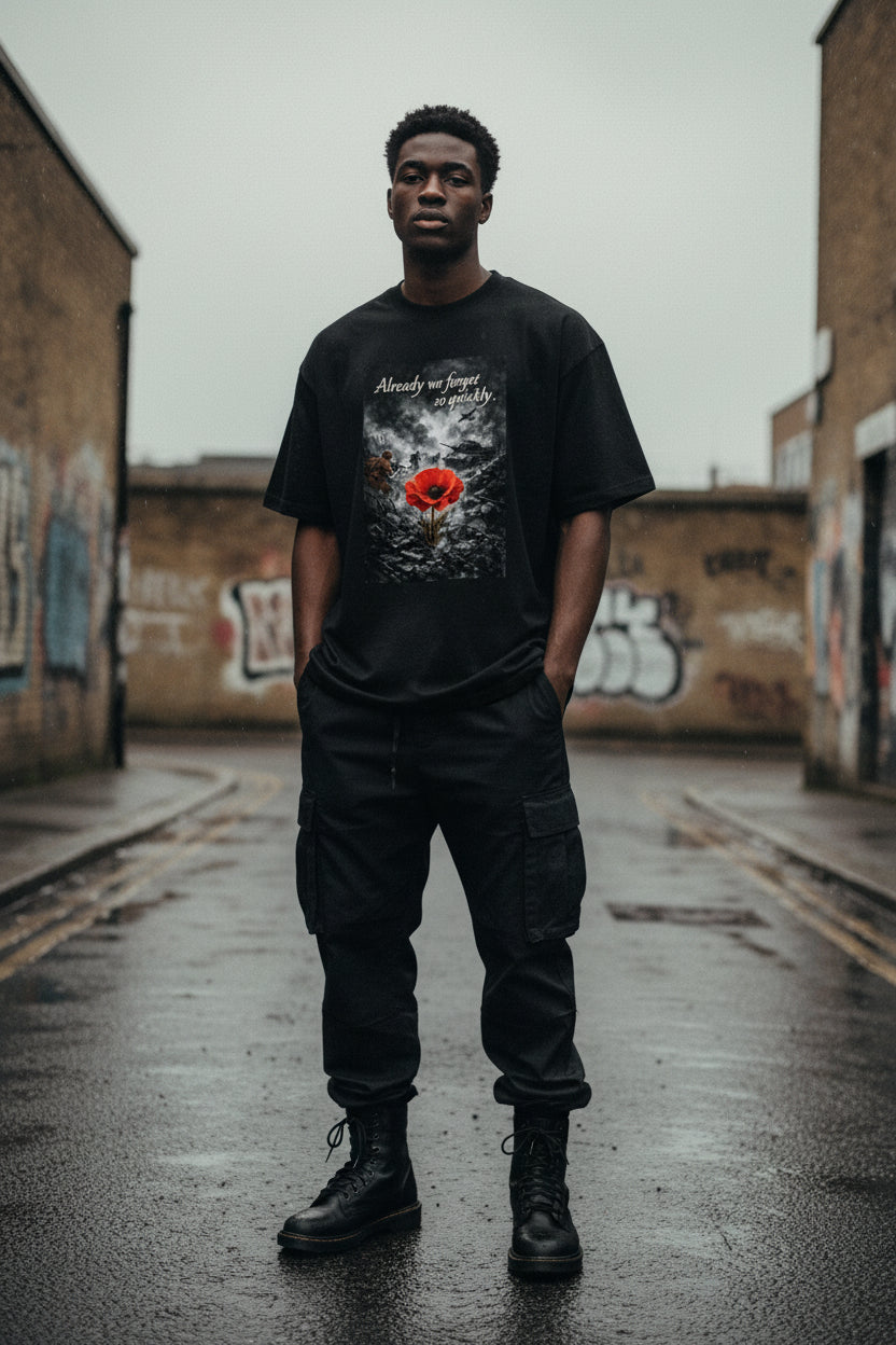 Men's black oversized boxy T-shirt by Craftklart, 100% cotton, front view showing drop shoulder design, available in multiple colors.