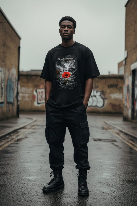 Men's black oversized boxy T-shirt by Craftklart, 100% cotton, front view showing drop shoulder design, available in multiple colors.