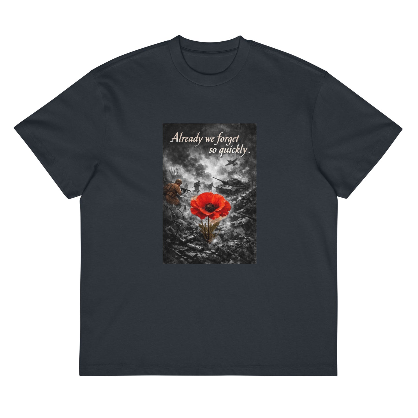 Men's navy blue oversized boxy T-shirt by Craftklart, front view, drop shoulder style, made of 100% cotton, available in four colors.