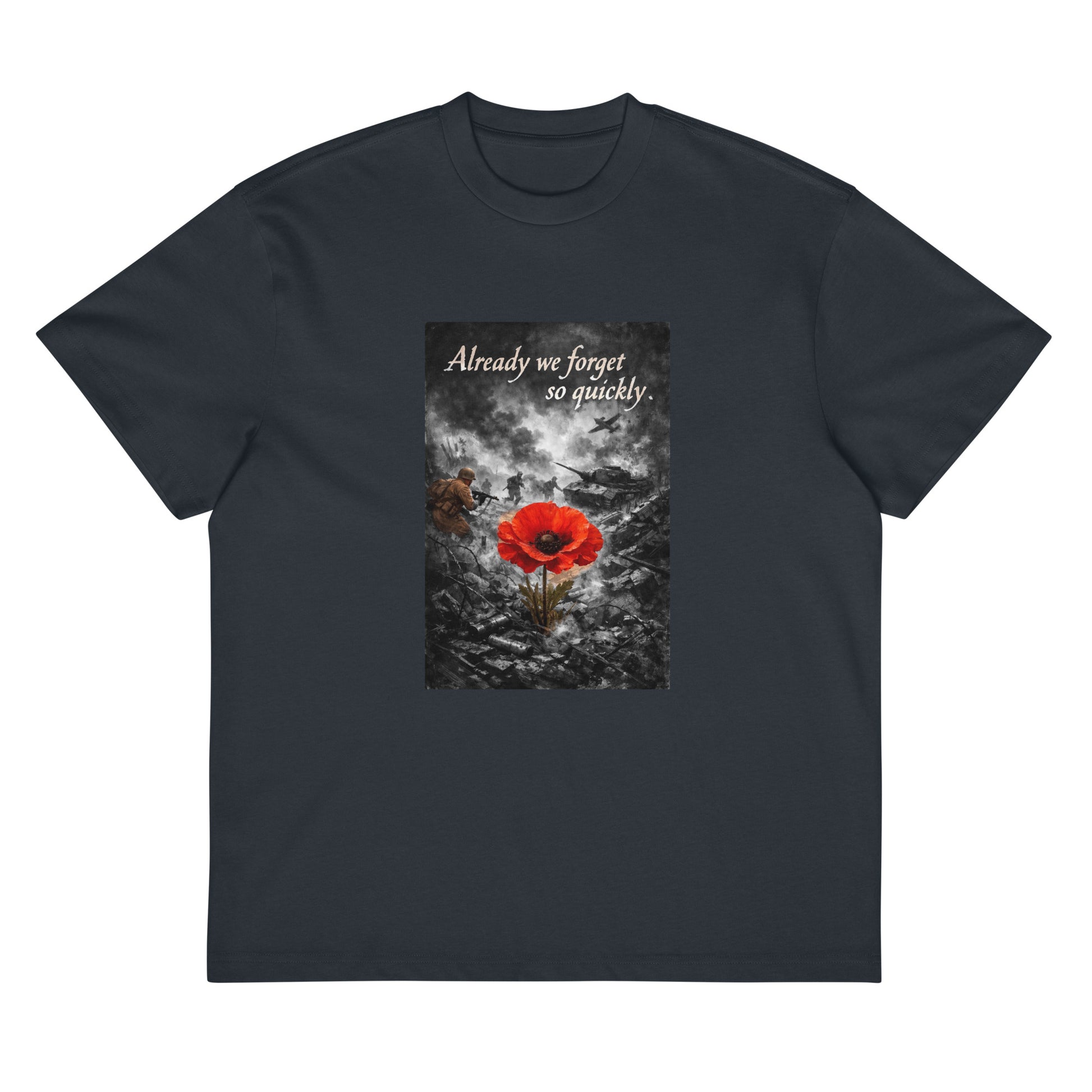 Men's navy blue oversized boxy T-shirt by Craftklart, front view, drop shoulder style, made of 100% cotton, available in four colors.