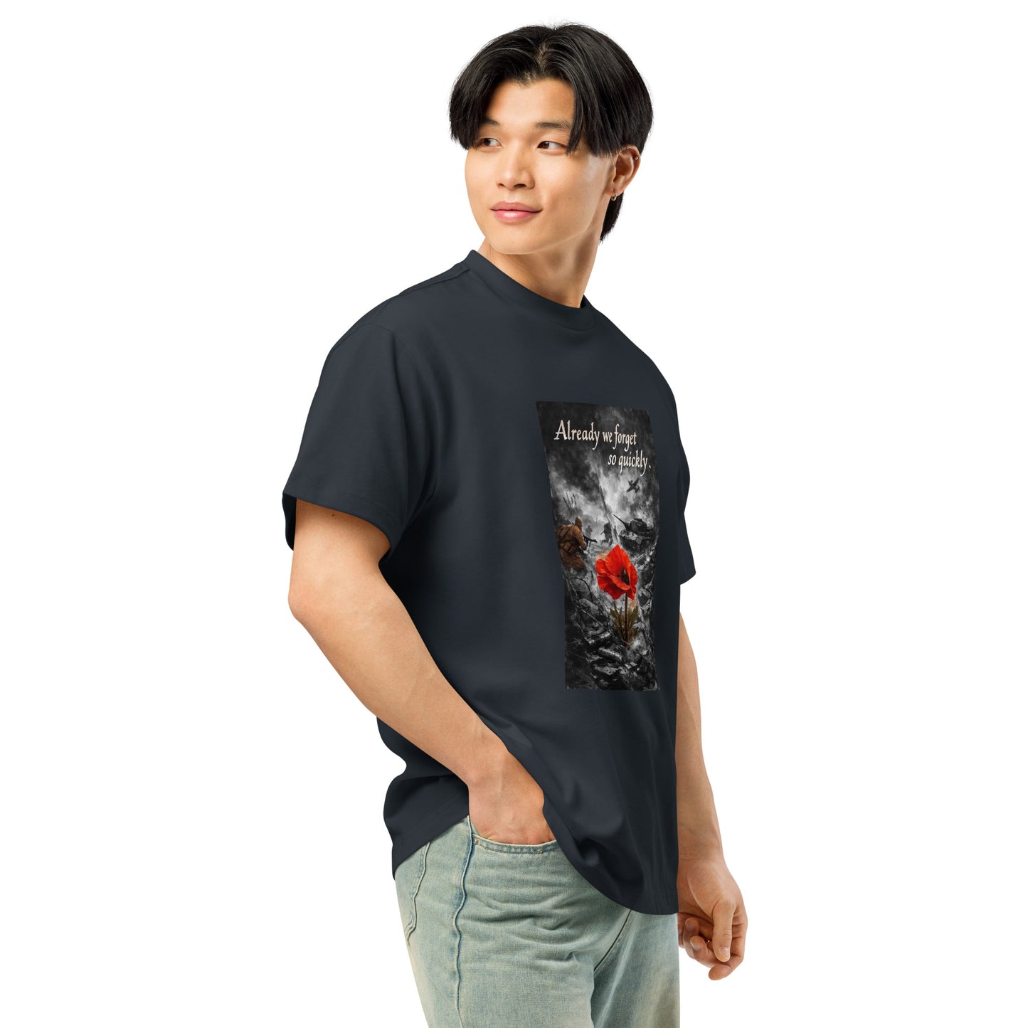 Men's navy blazer oversized boxy cotton T-shirt with drop shoulder design, front view, Craftklart brand, available in multiple colors.