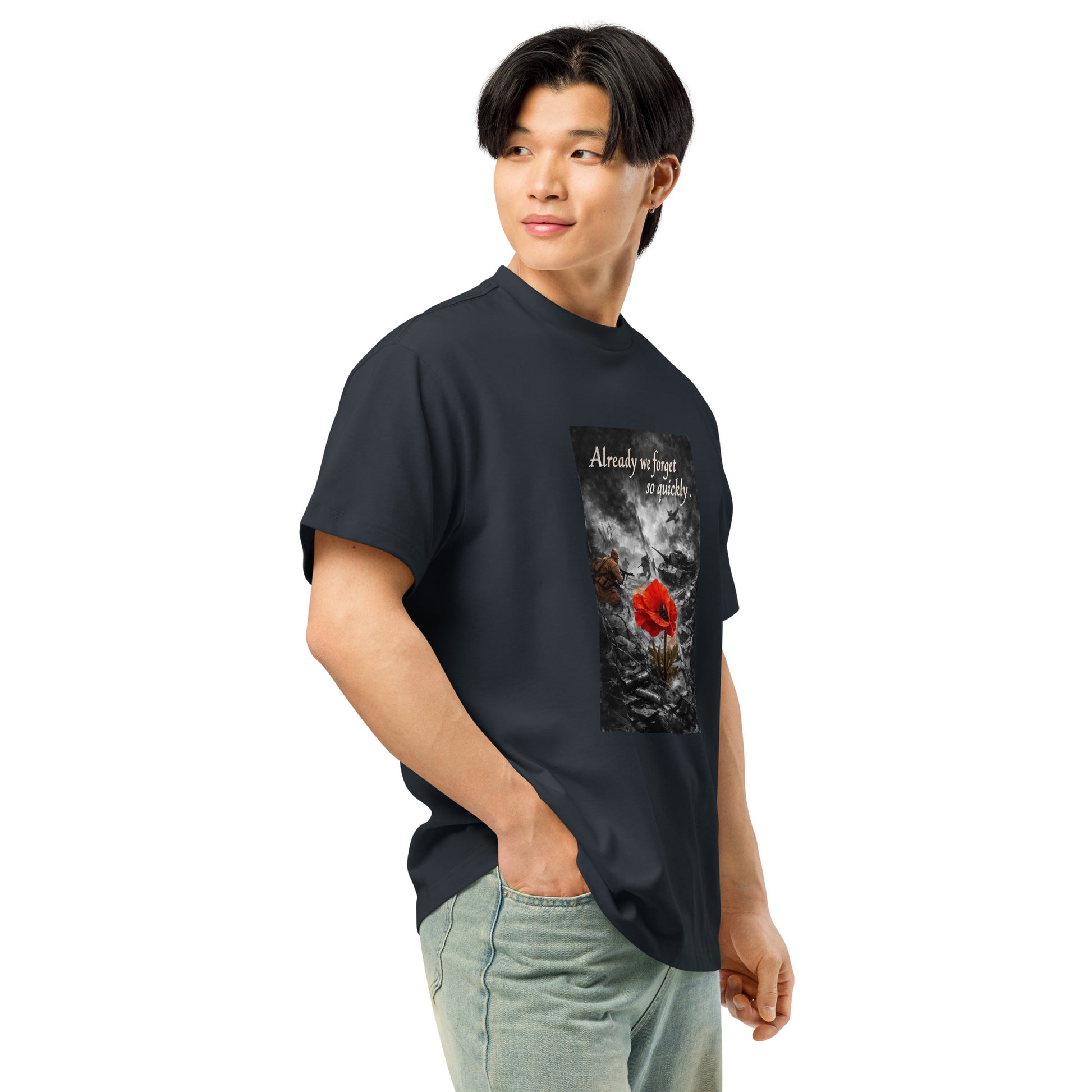 Men's navy blazer oversized boxy cotton T-shirt with drop shoulder design, front view, Craftklart brand, available in multiple colors.