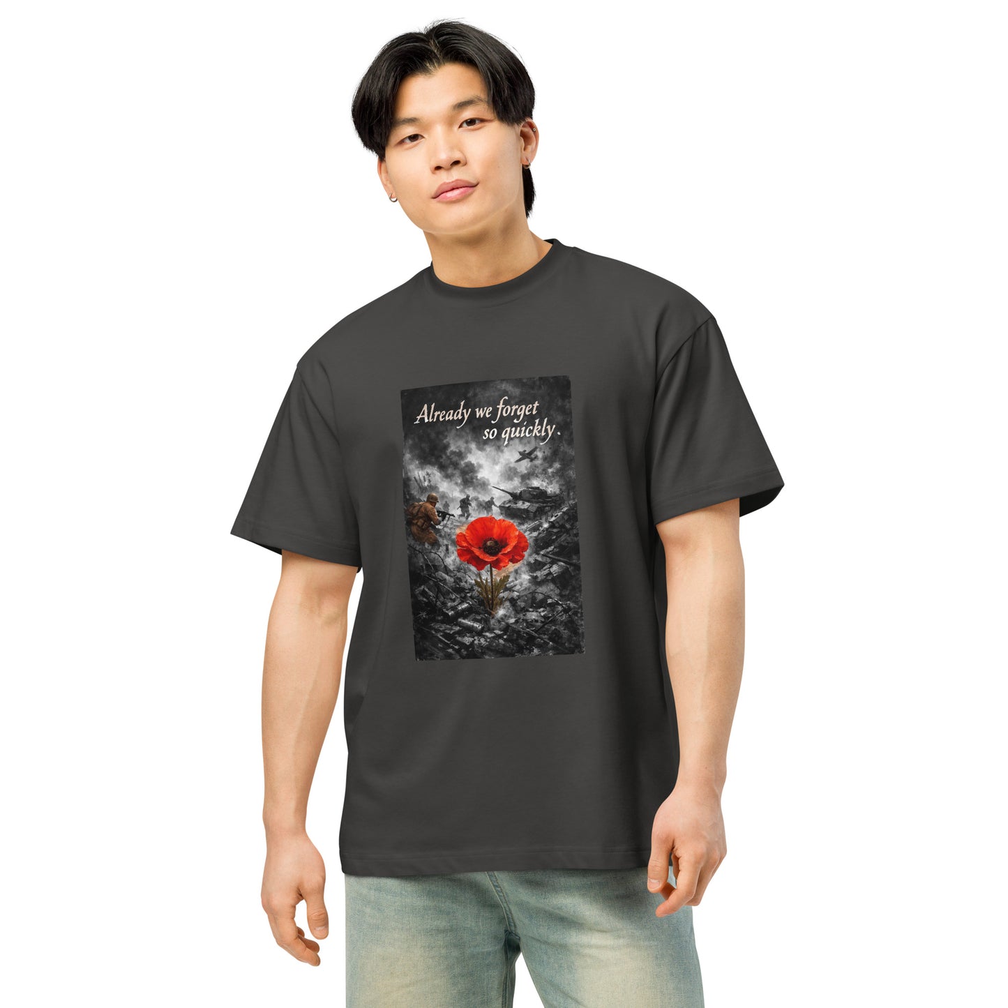 Men's oversized boxy T-shirt by Craftklart in vintage black, featuring drop shoulder design and 100% cotton fabric.