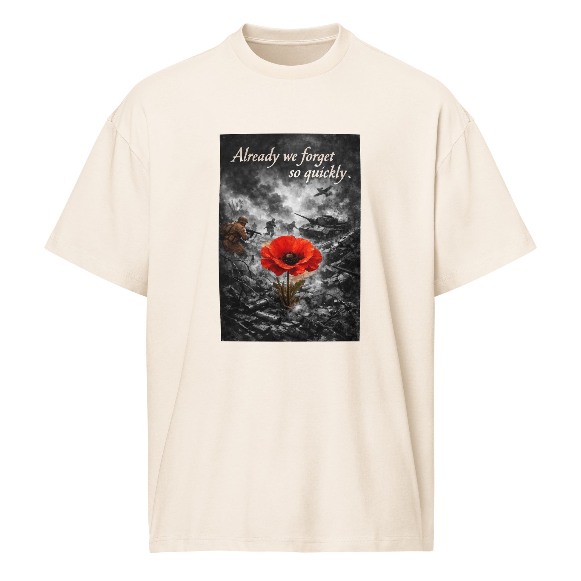 Men's oversized boxy T-shirt by Craftklart in vintage white, 100% cotton, drop shoulder style, available in four colors.