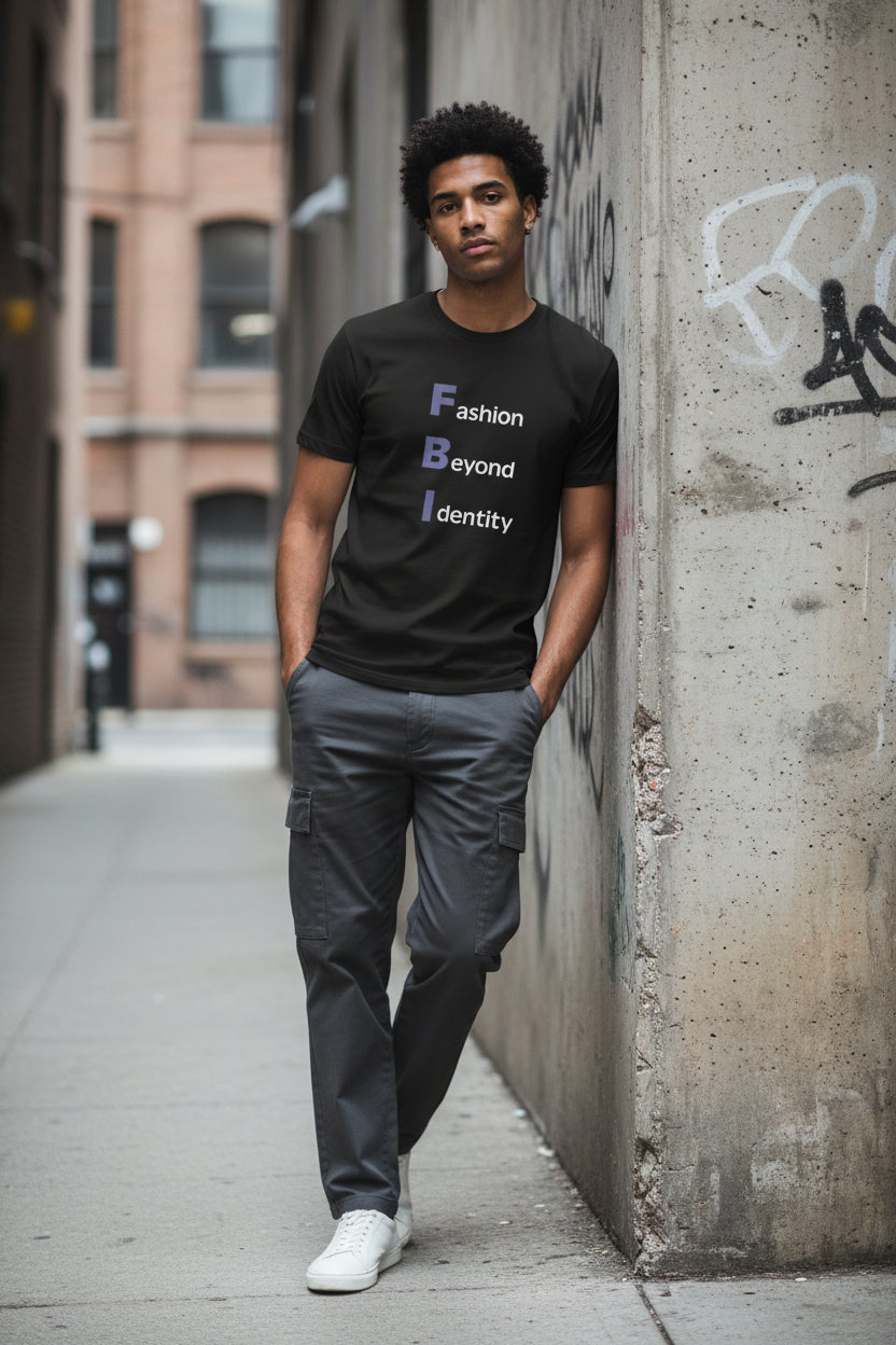 Black FBI fitted graphic T-shirt by Craftklart with bold letter print on front, casual men's fashion tee.