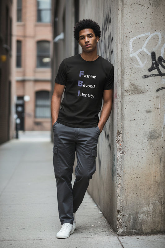 Black FBI fitted graphic T-shirt by Craftklart with bold letter print on front, casual men's fashion tee.