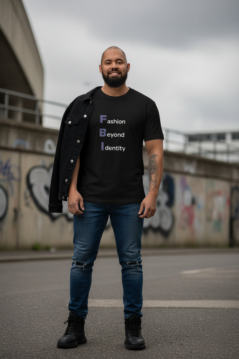 Black FBI fitted graphic T-shirt by Craftklart featuring bold letter print design on the front.