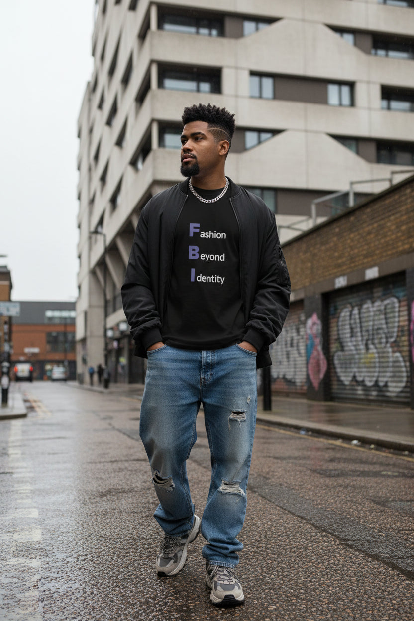 Black FBI fitted graphic T-shirt by Craftklart featuring bold letter print on the front, perfect for casual style.