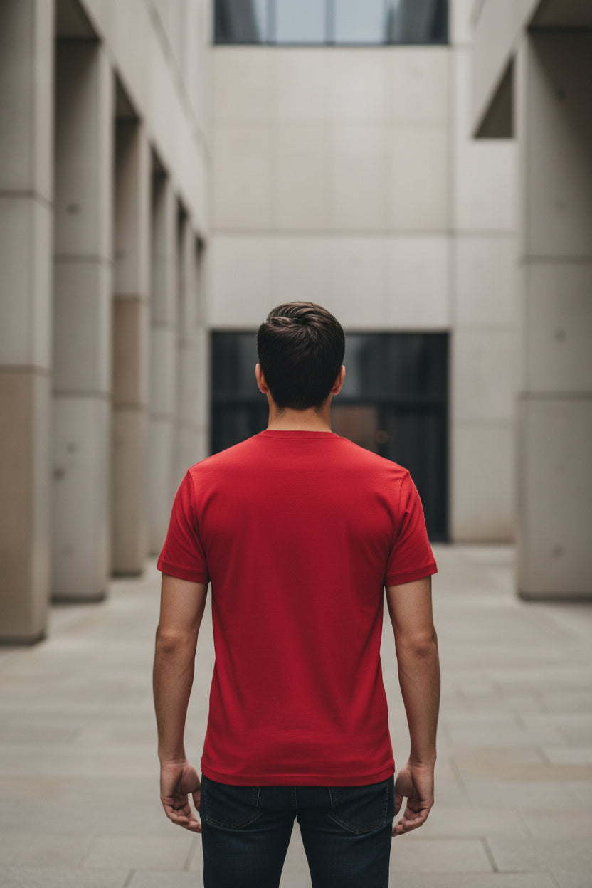 Red FBI fitted graphic T-shirt for men by Craftklart, featuring bold letter print and back design.