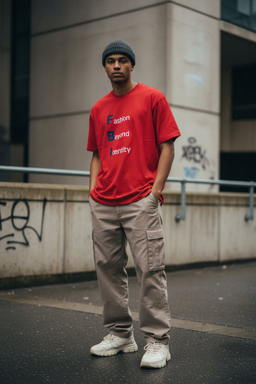 Red FBI Fitted Graphic T-Shirt for men by Craftklart with bold letter print on front, casual style, and comfortable fit.