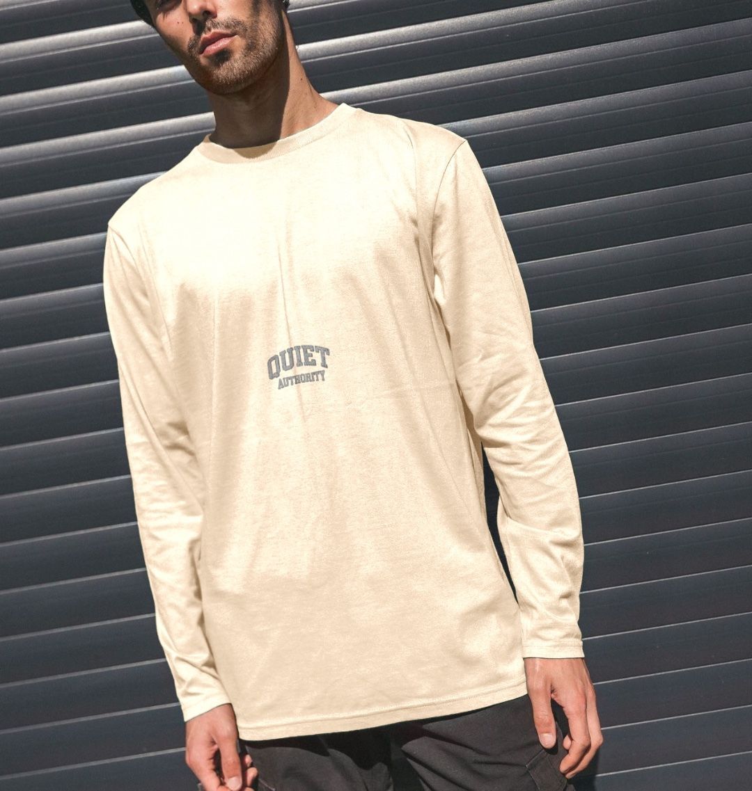 Printed long sleeve T-shirt from CKL Craftklart Quiet Authority line made of organic cotton, featuring a bold streetwear design.