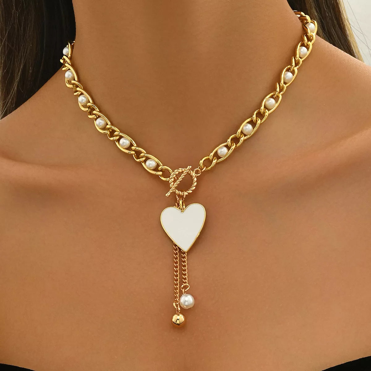 18K Gold-Plated Pearl Heart NeCKLace | Minimalist Streetwear | Craftklart