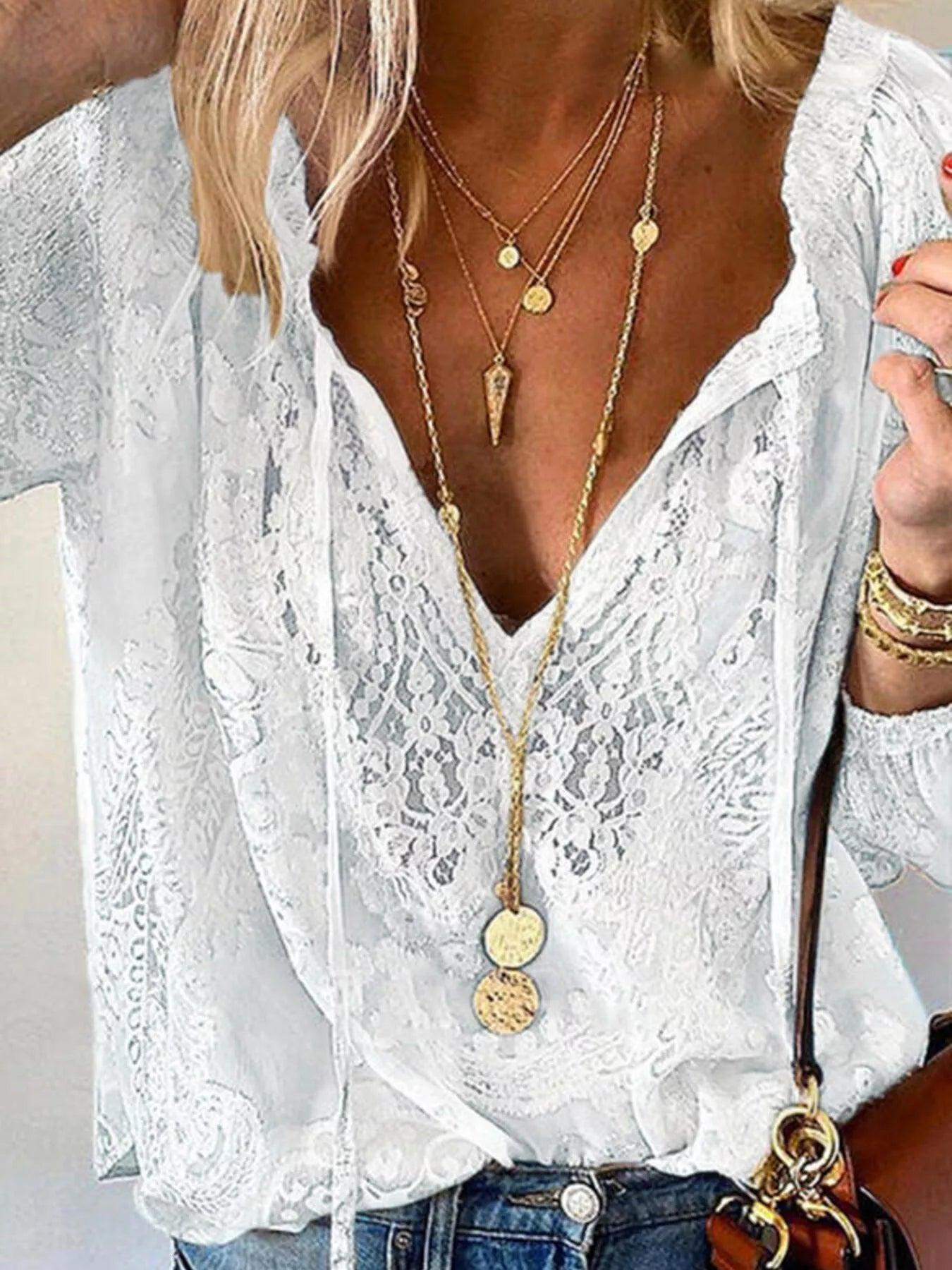 Women's Lace Tie-Neck Blouse – Sheer & Feminine | Minimalist Streetwear | Craftklart