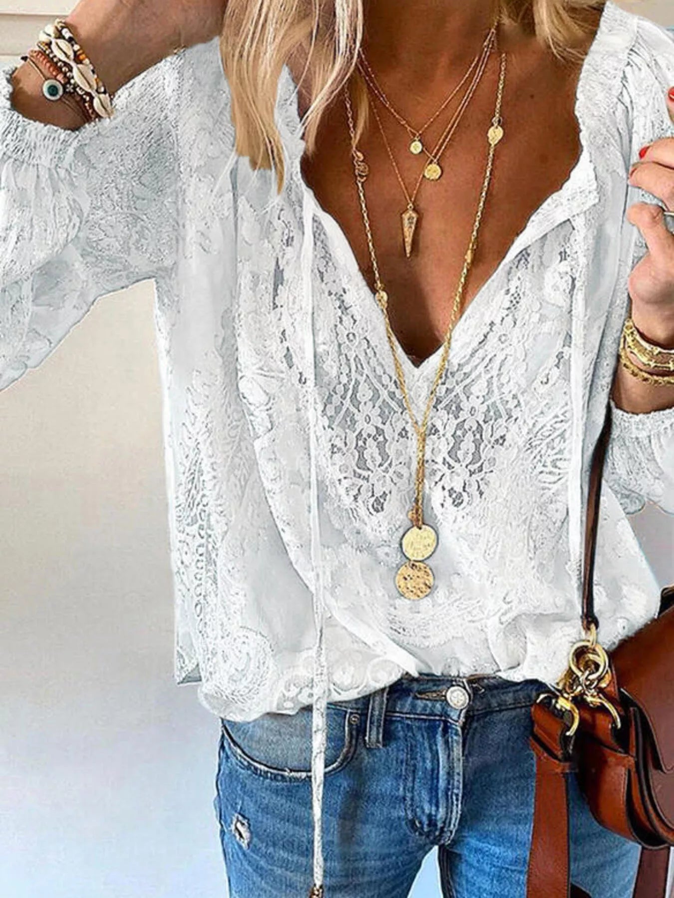 Women's Lace Tie-Neck Blouse – Sheer & Feminine | Minimalist Streetwear | Craftklart