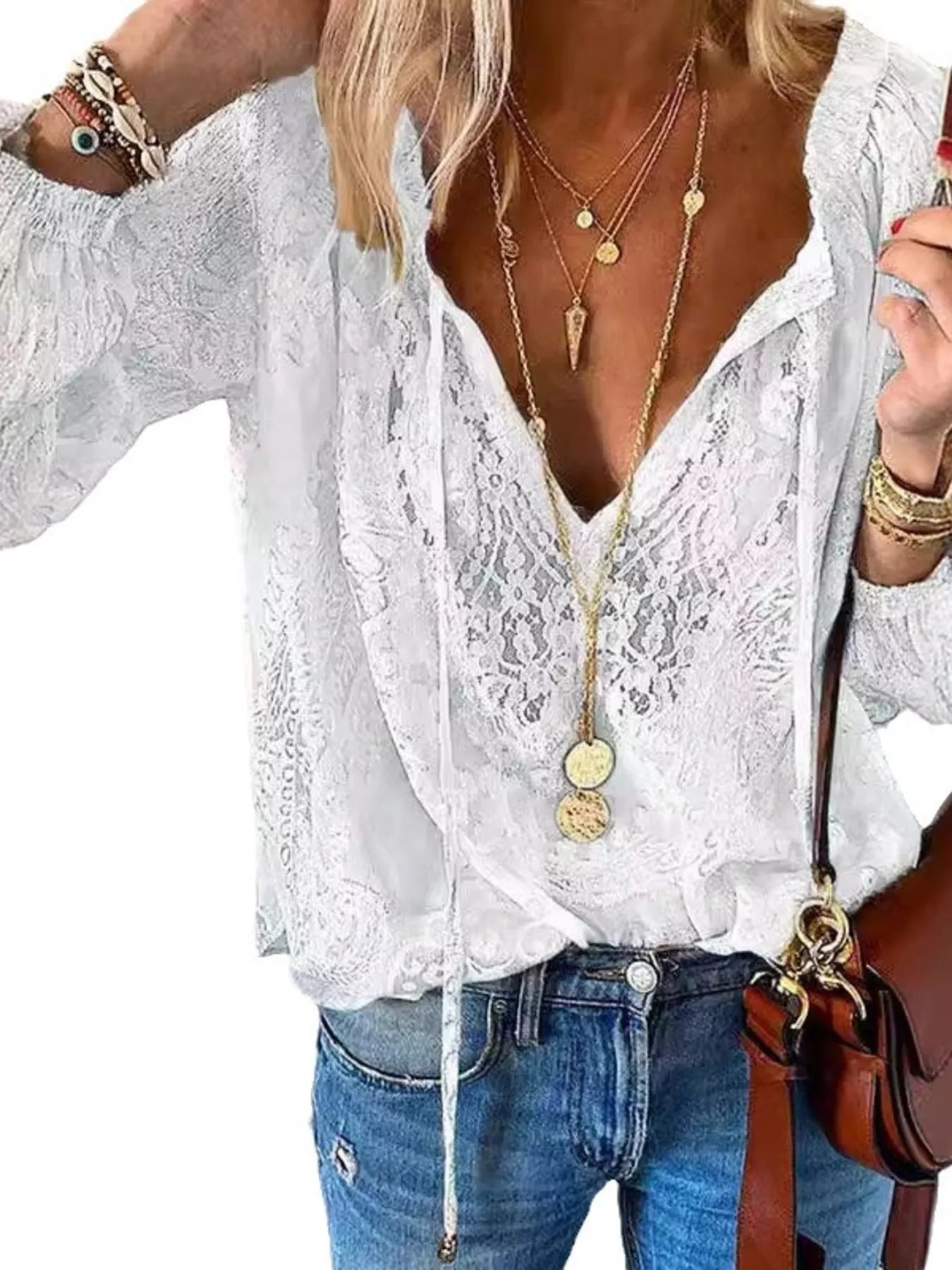 Women's Lace Tie-Neck Blouse – Sheer & Feminine | Minimalist Streetwear | Craftklart
