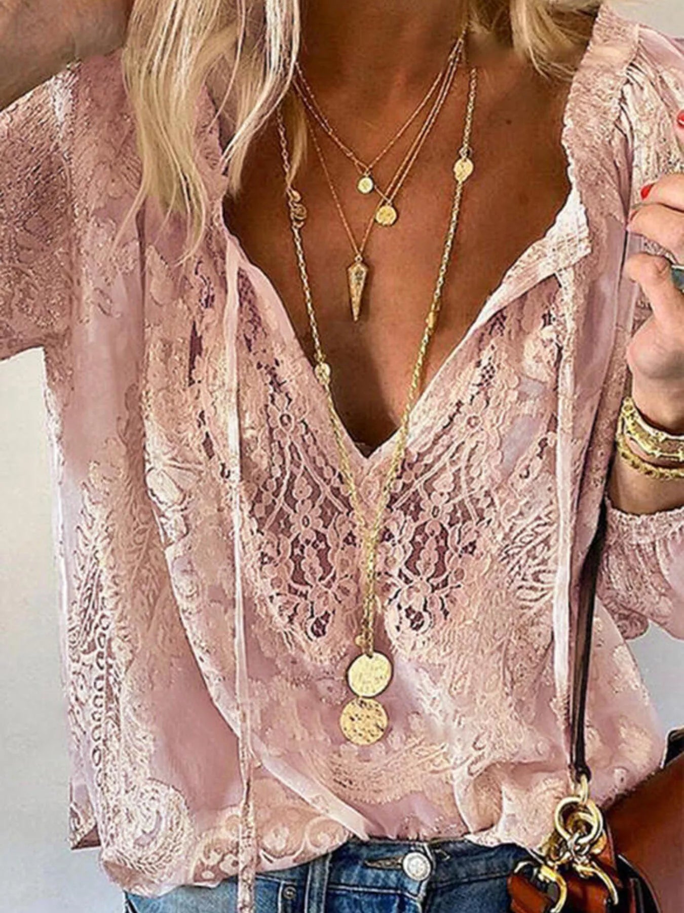 Women's Lace Tie-Neck Blouse – Sheer & Feminine | Minimalist Streetwear | Craftklart
