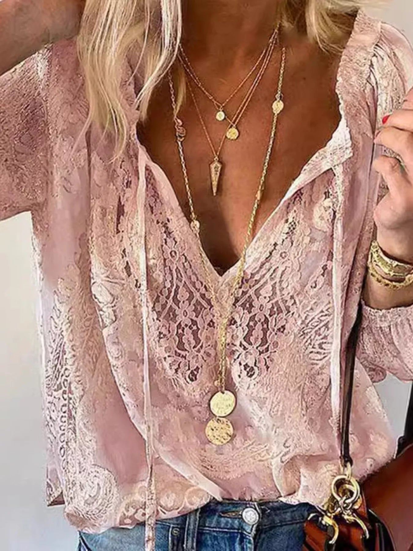 Women's Lace Tie-Neck Blouse – Sheer & Feminine | Minimalist Streetwear | Craftklart