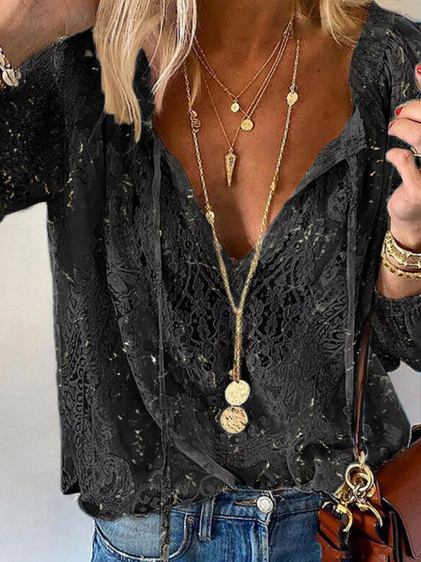 Women's Lace Tie-Neck Blouse – Sheer & Feminine | Minimalist Streetwear | Craftklart