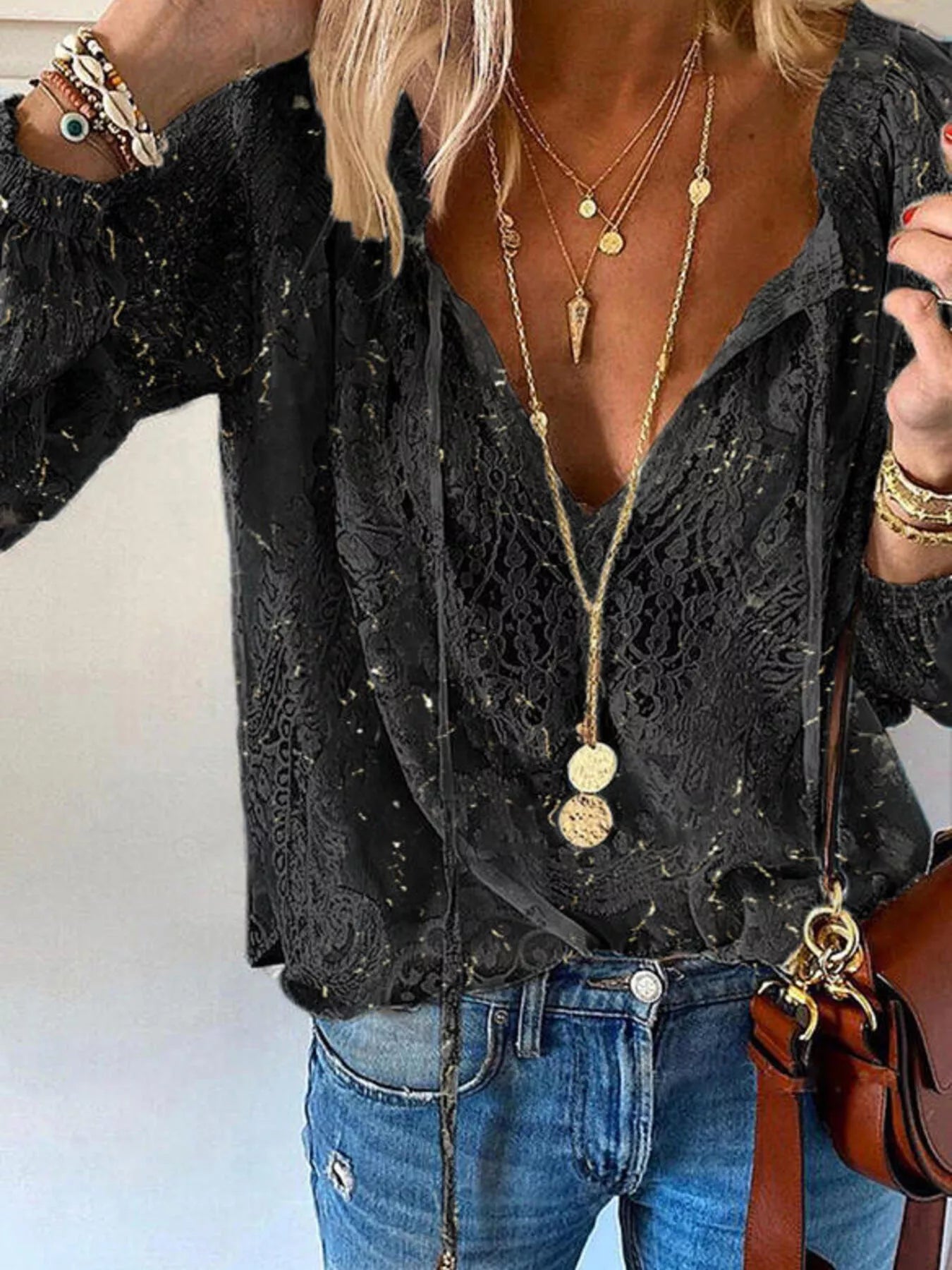 Women's Lace Tie-Neck Blouse – Sheer & Feminine | Minimalist Streetwear | Craftklart
