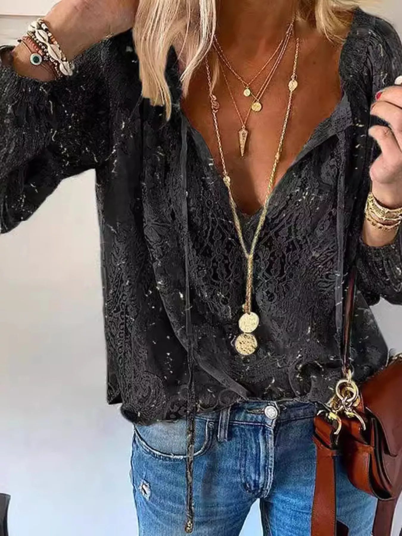 Women's Lace Tie-Neck Blouse – Sheer & Feminine | Minimalist Streetwear | Craftklart