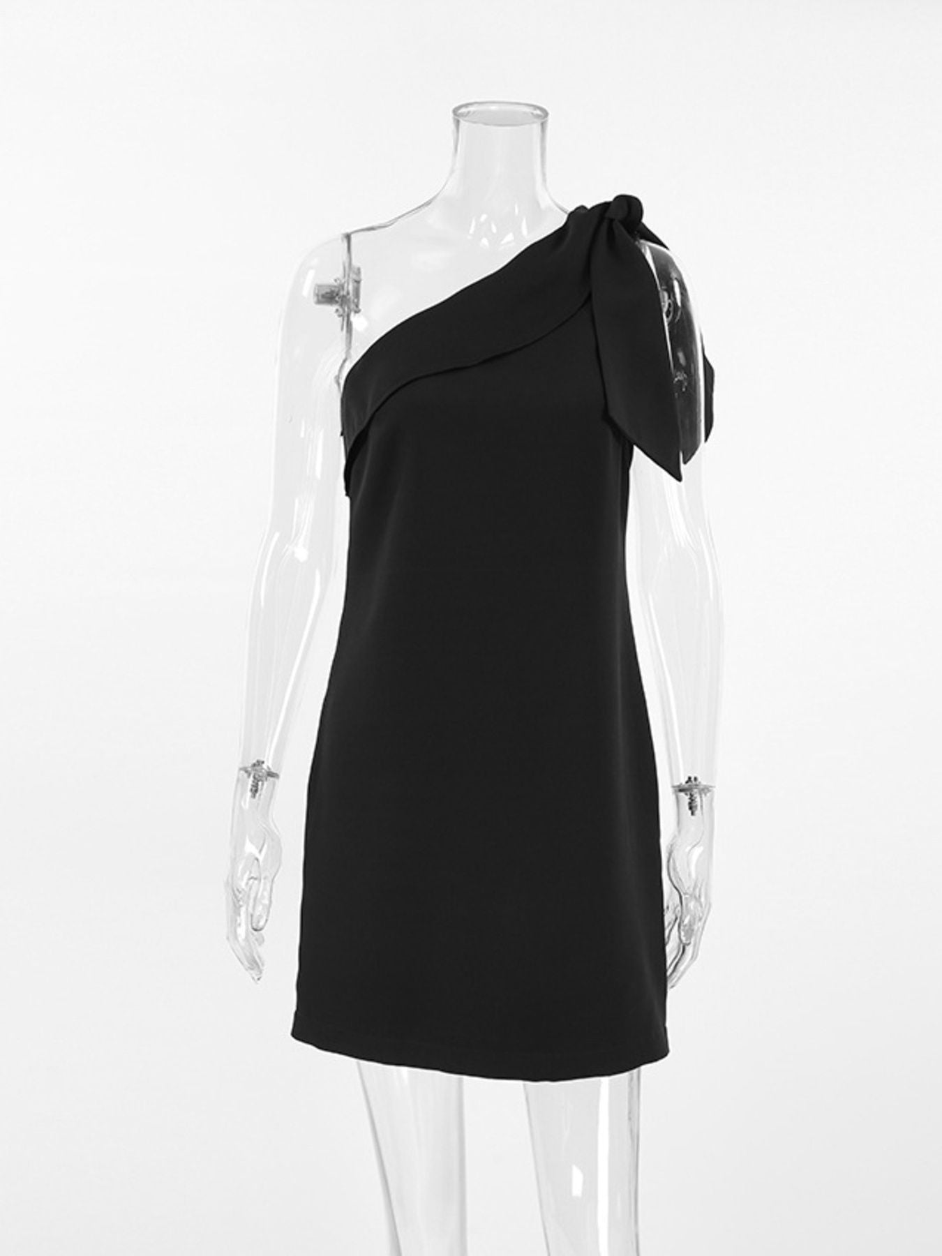 Women's One-Shoulder Bow Mini Dress | Asymmetric Tie Detail | Minimalist Streetwear | Craftklart
