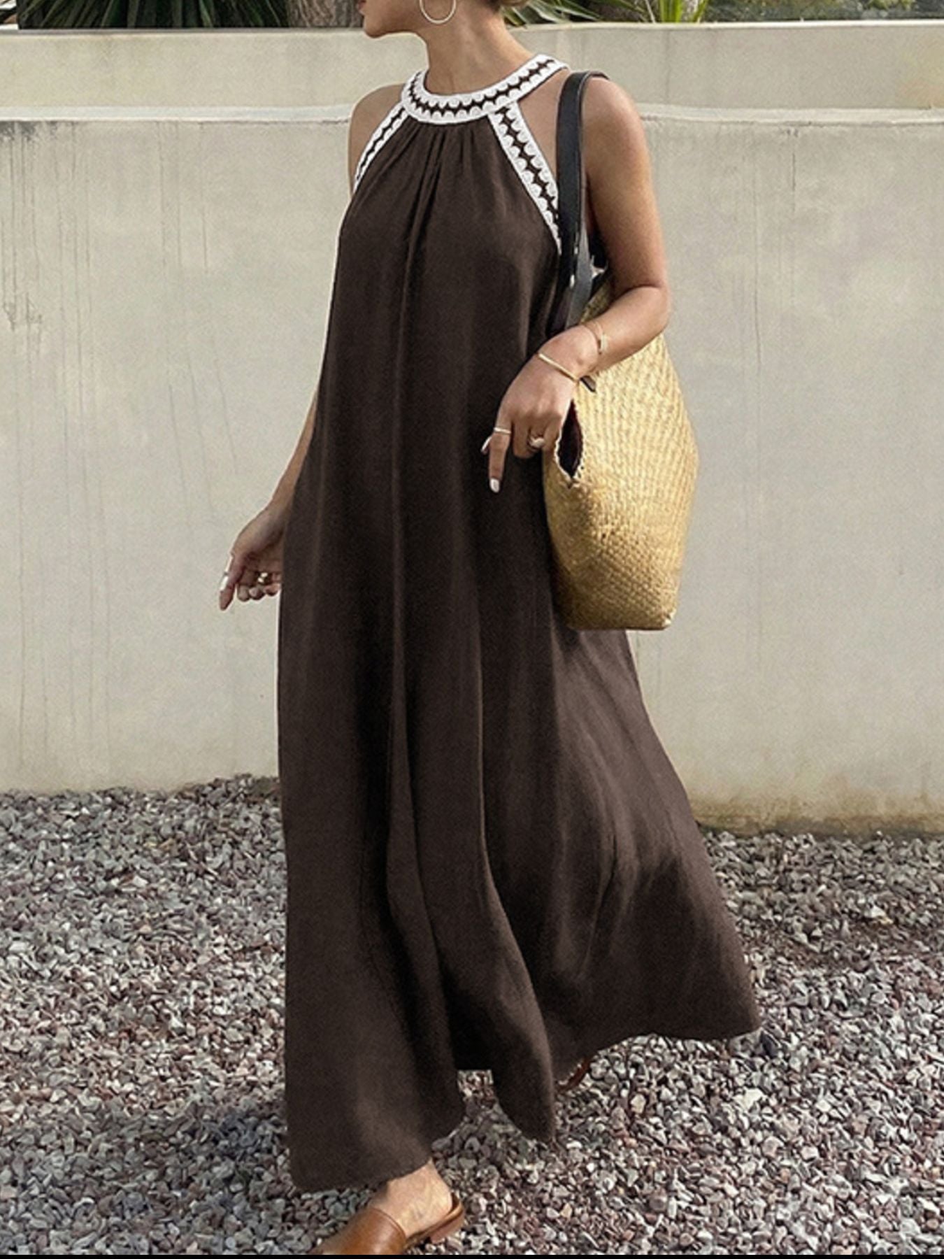 Crochet Trim Sleeveless Maxi Dress | Minimalist Streetwear | Craftklart